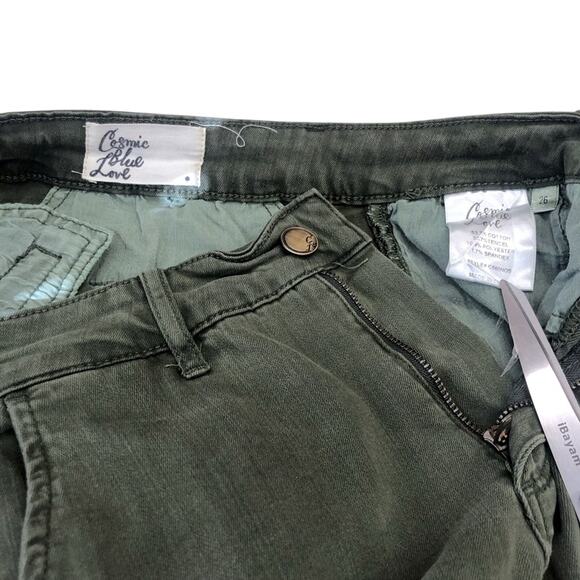 Cosmic Blue Love Olive Green High Waist Ankle Length Cuffed Pants Side Pockets - Picture 8 of 16